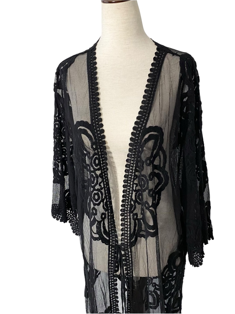 REBELLION AGAIN Embroidered Lace Kimono Duster Top - Picture 3 of 6
